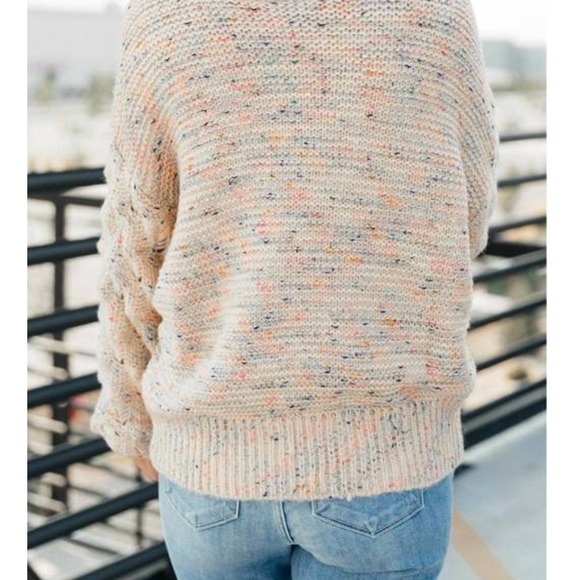 NWOT KORI Flecks of Rainbows Sweater Confetti Chunky Knit Balloon Sleeves Top- M - Picture 2 of 10